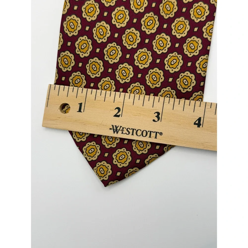 Vintage 1990s Giorgio Armani Silk Tie OS Burgundy Medallion Floral Italian luc